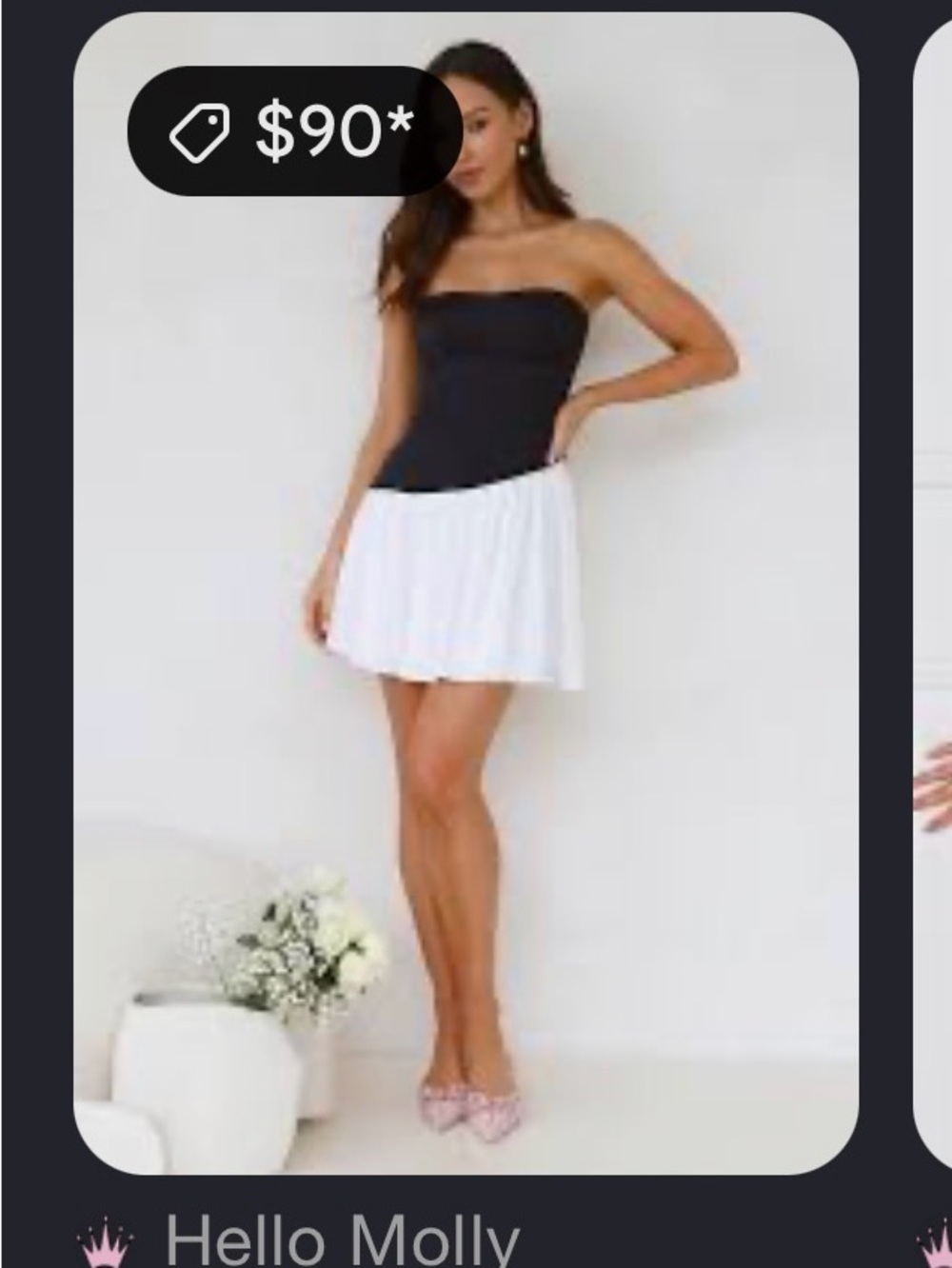 Hello Molly Black Strapless Bodice with White Pleated Mini Skirt
